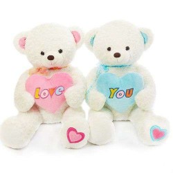 White 2.5 Feet Couple Teddy Bears holding LOVE YOU heart